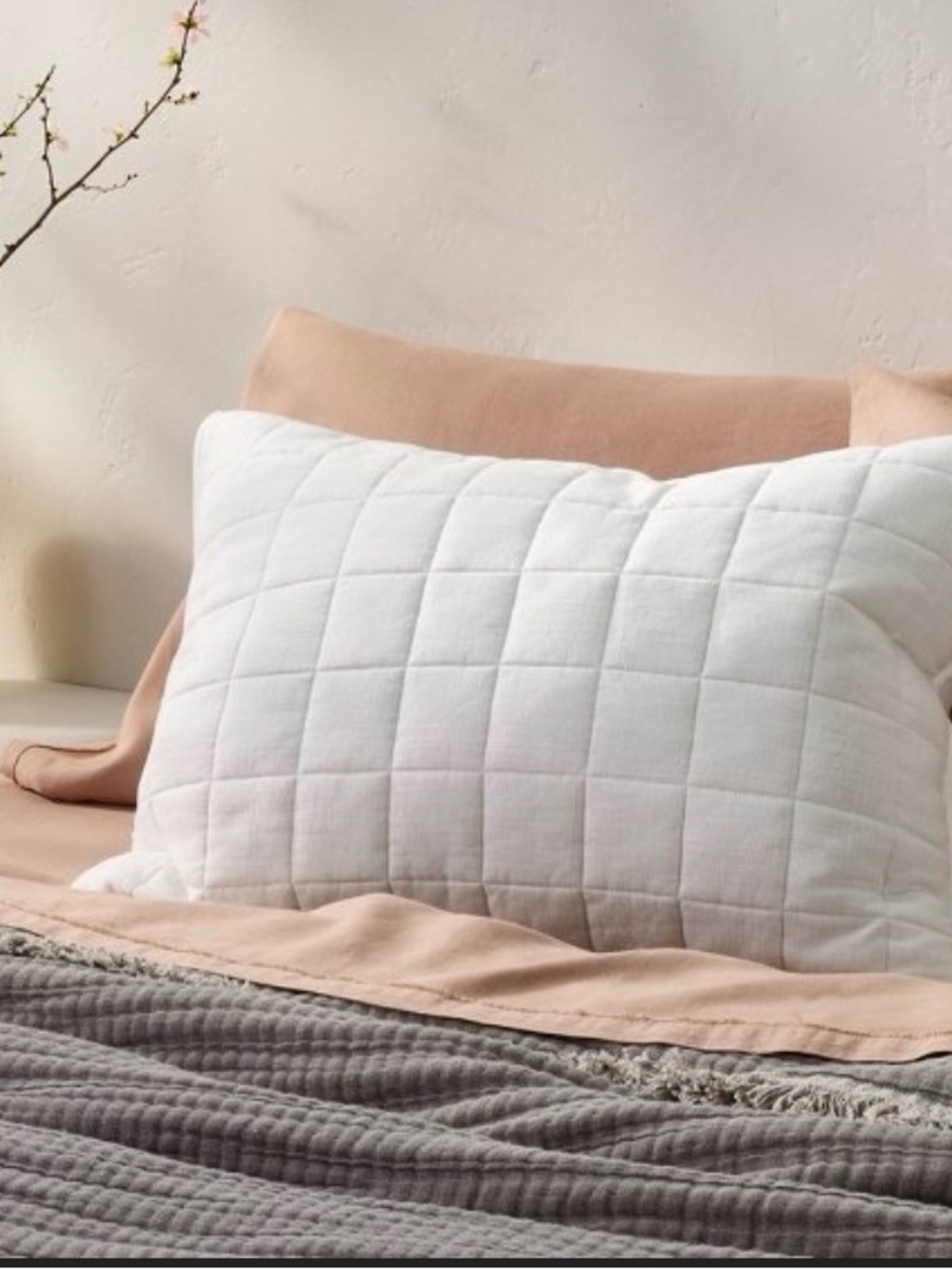 Casaluna Heavyweight Linen Blend Standard Size Quilted Pillow Sham in White